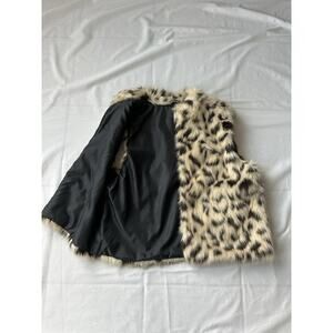 NWT Boutique Faux Leopard Print Hooded Fur Vest Pockets Size M/L